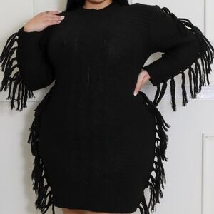 Elegant Black Fringe Sleeve Dress